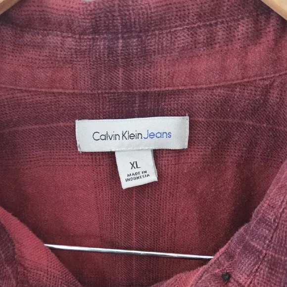 Calvin Klein Jeans Burgundy Plaid Shirt - Picture 3 of 5